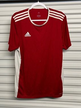 adidas Men's Red and White Short-Sleeve Soccer Jersey